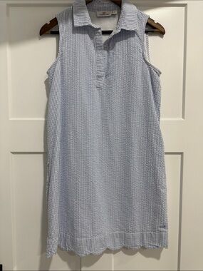 Vineyard Vines Blue and White Seersucker Polo Mini Dress